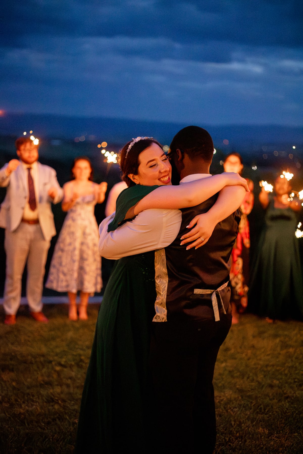 Sparkler send-off celebration at Showalter's Orchard microwedding in Virginia
