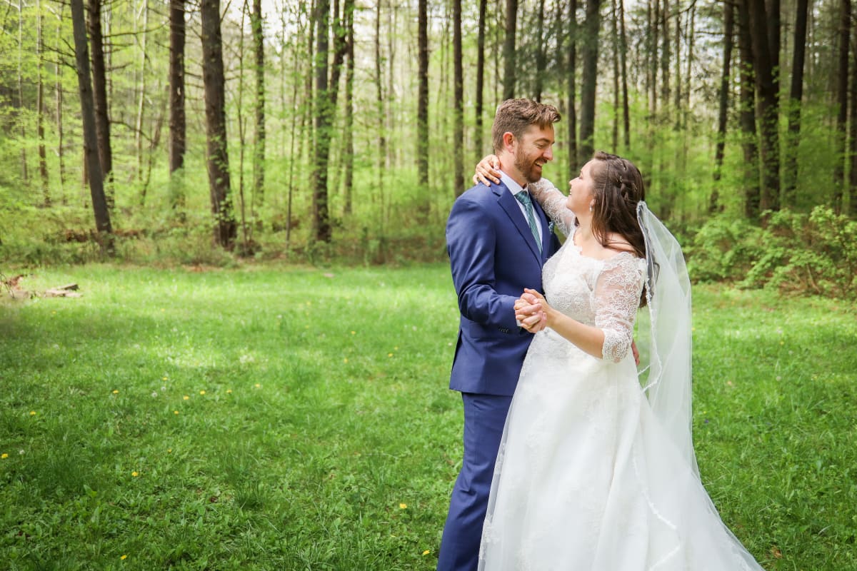 Intimate couple's portrait during a forest microwedding in Jefferson and George Washington National Forest