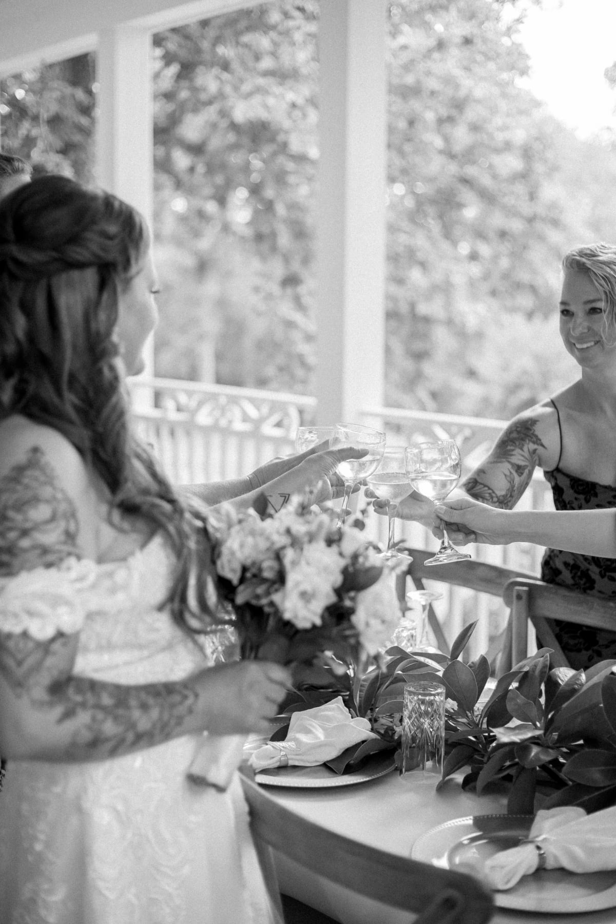 Bride celebrating during her microwedding at Mayhurst Estate in Virginia