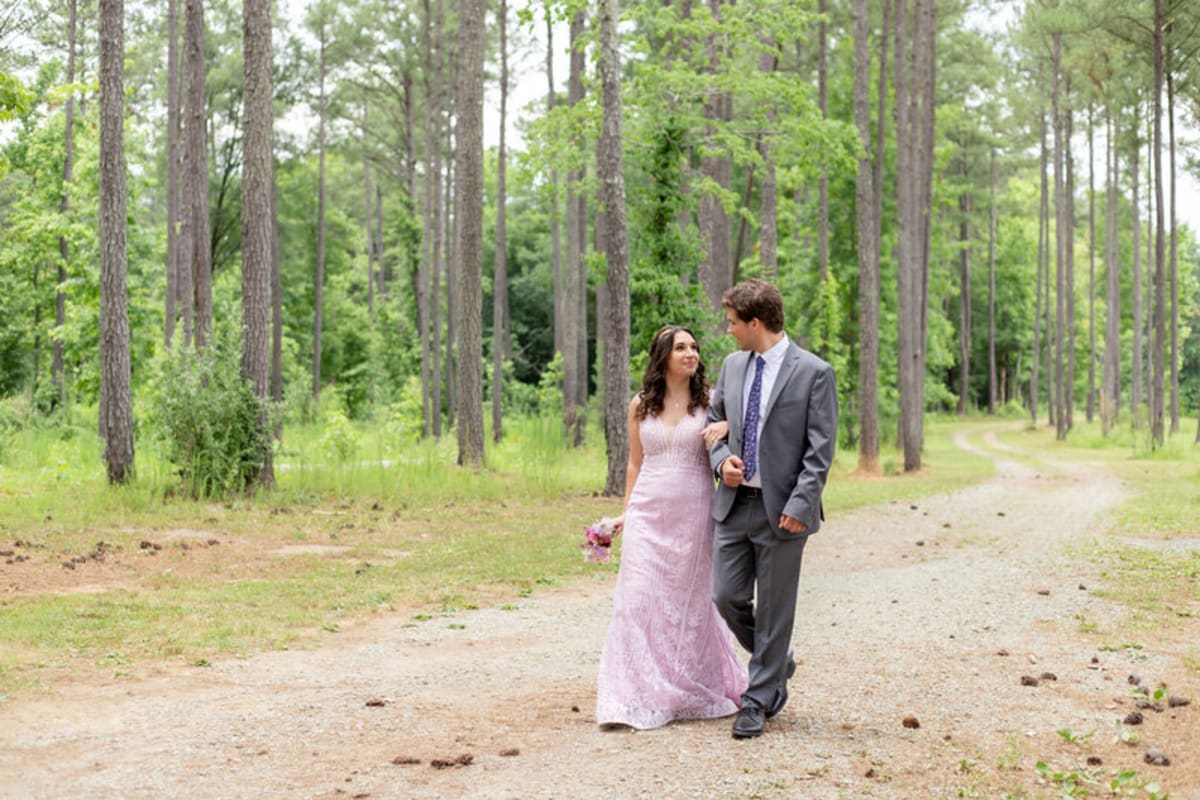Joyful moments during a summer Virginia microwedding among pine trees