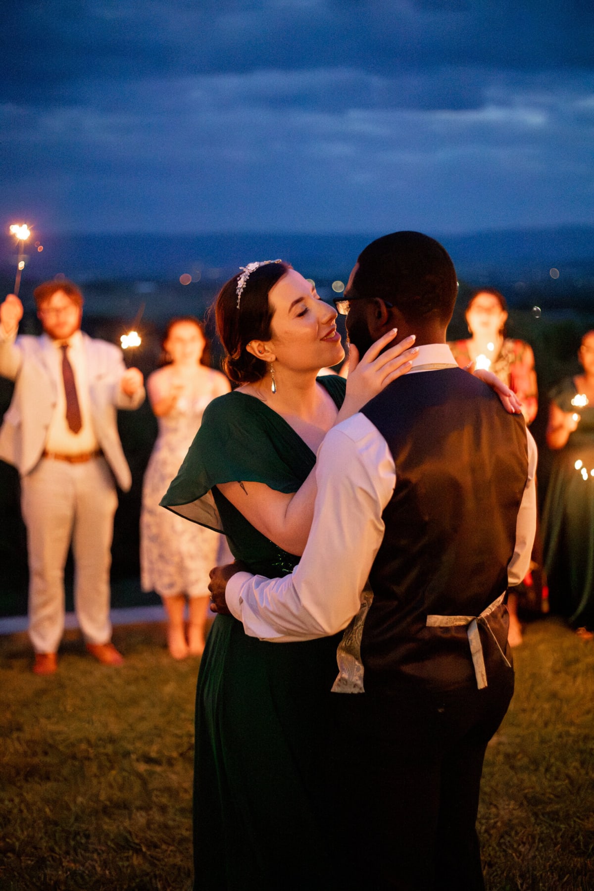 Quiet sparkler celebration at Showalter's Orchard microwedding in Virginia
