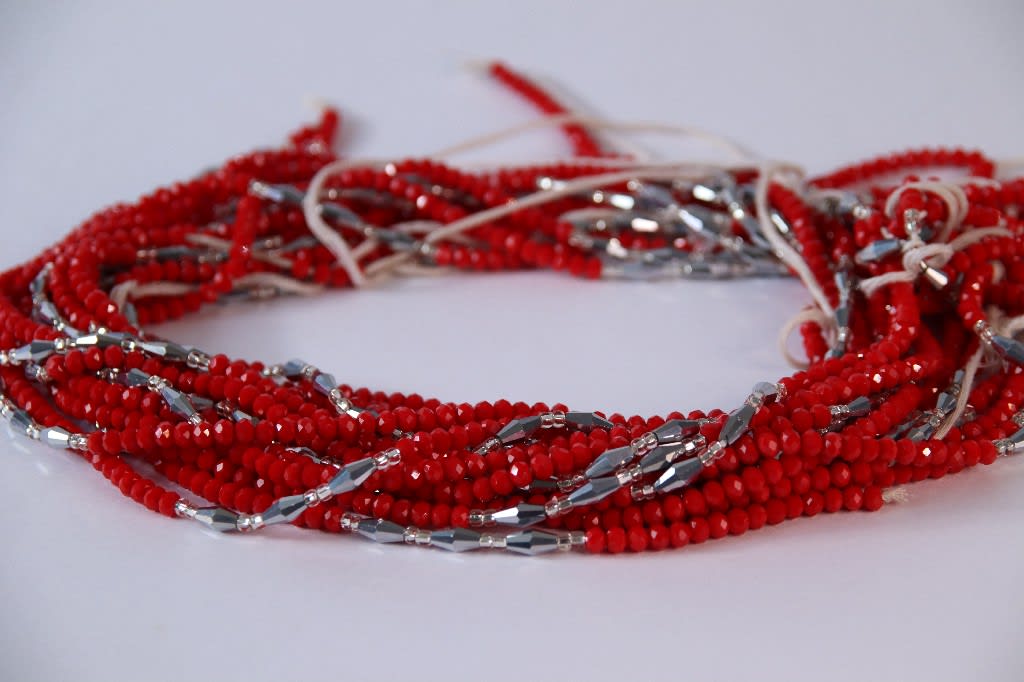 Crimson Threadline – Red & Silver Beaded Necklace