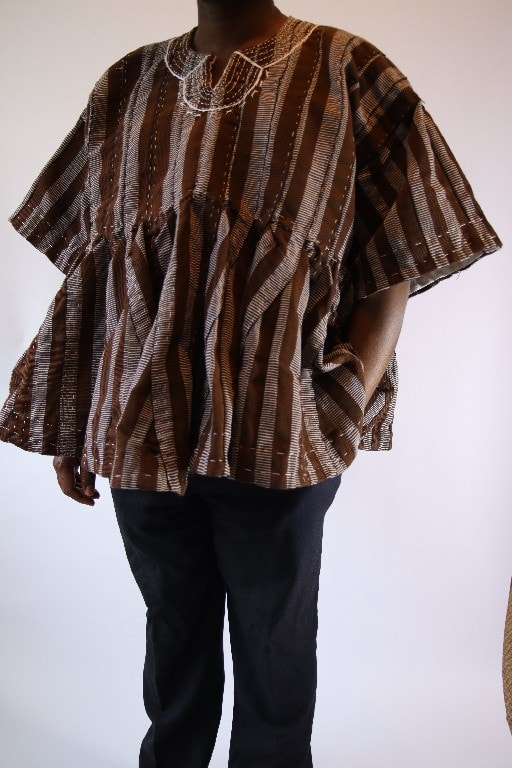 Brown Striped African Smock