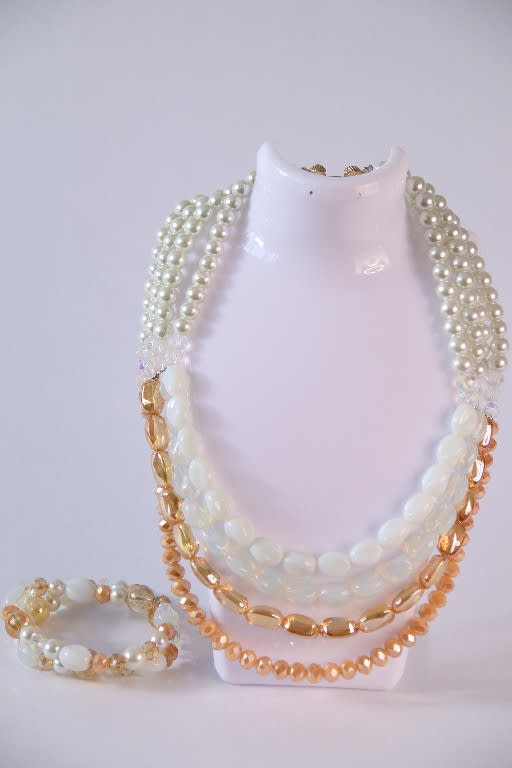 Legacy Pearl – Pearl, Translucent & Gold Layered Bead Jewellery Set (Anijina)