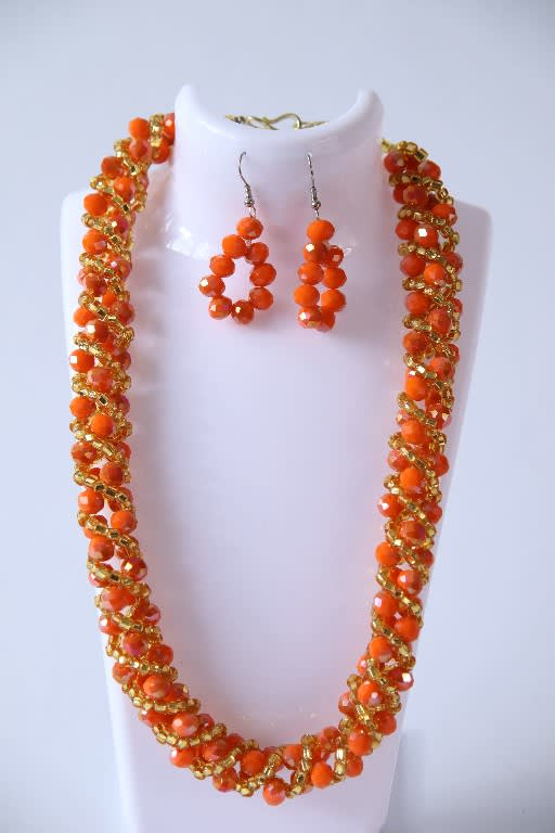 Golden Ember – Braided Orange Bead Jewellery Set (morison)