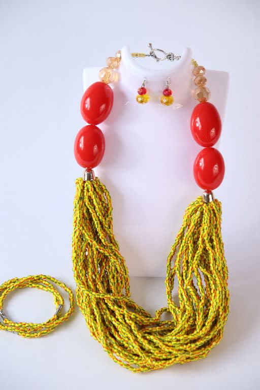 Sunline Legacy – Layered Yellow & Red Bead jewellery Set (Owia)