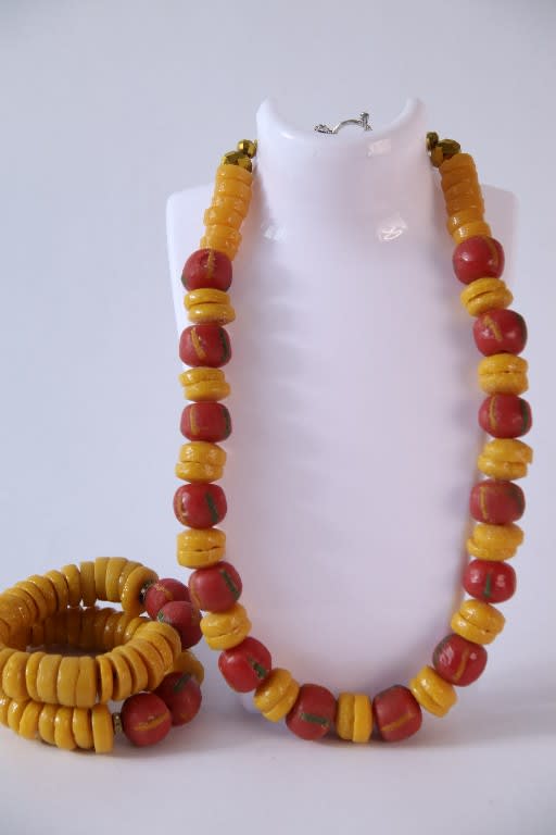 Sunroot Grove – Red & Yellow Bead Jewellery Set (Nkasa)