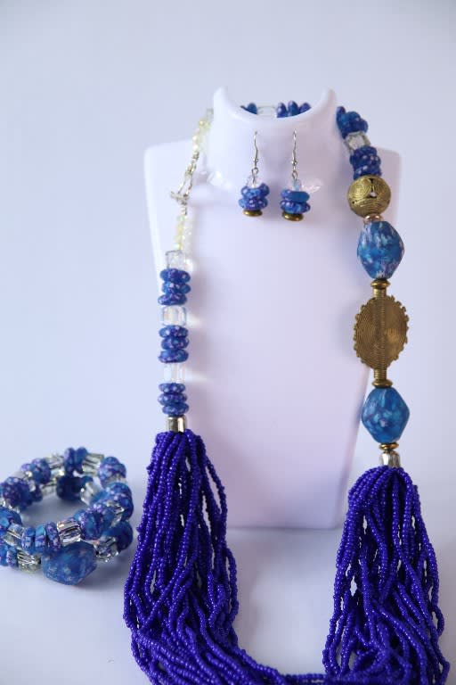 Kinlight Regal – Purple, Blue & Gold Layered Bead Jewellery Set (anika)