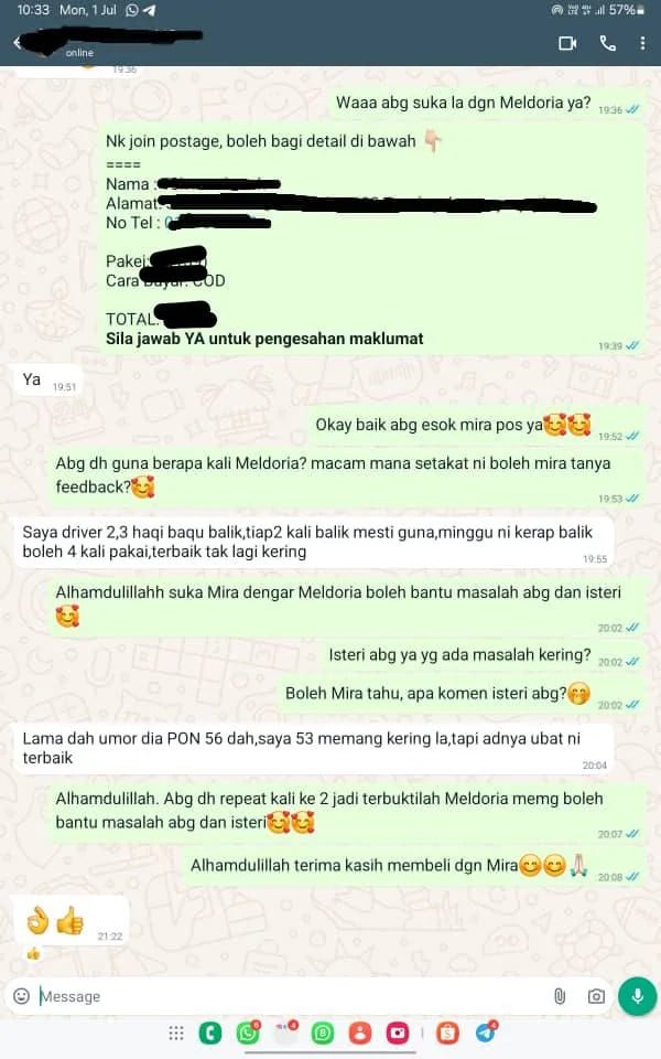 Repeat order, pelanggan umur 53-56 tahun, terbaik 4x seminggu
