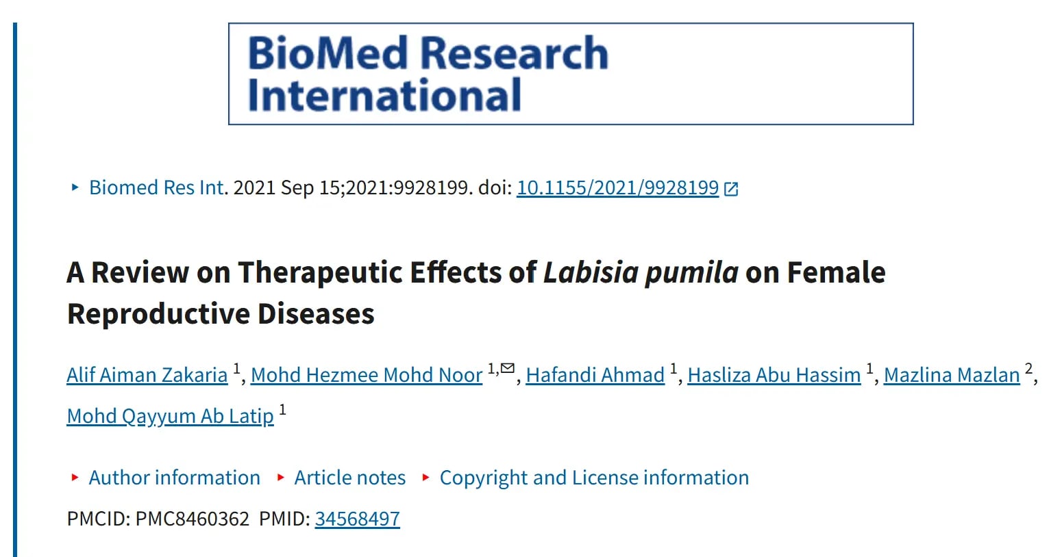 Kajian biomedical Labisia pumila. Postmenopausal clinical
