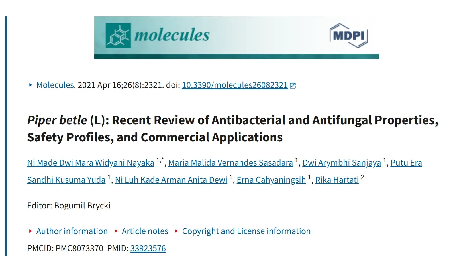 Kajian Molecules. Piper betle (Sirih) antimicrobial