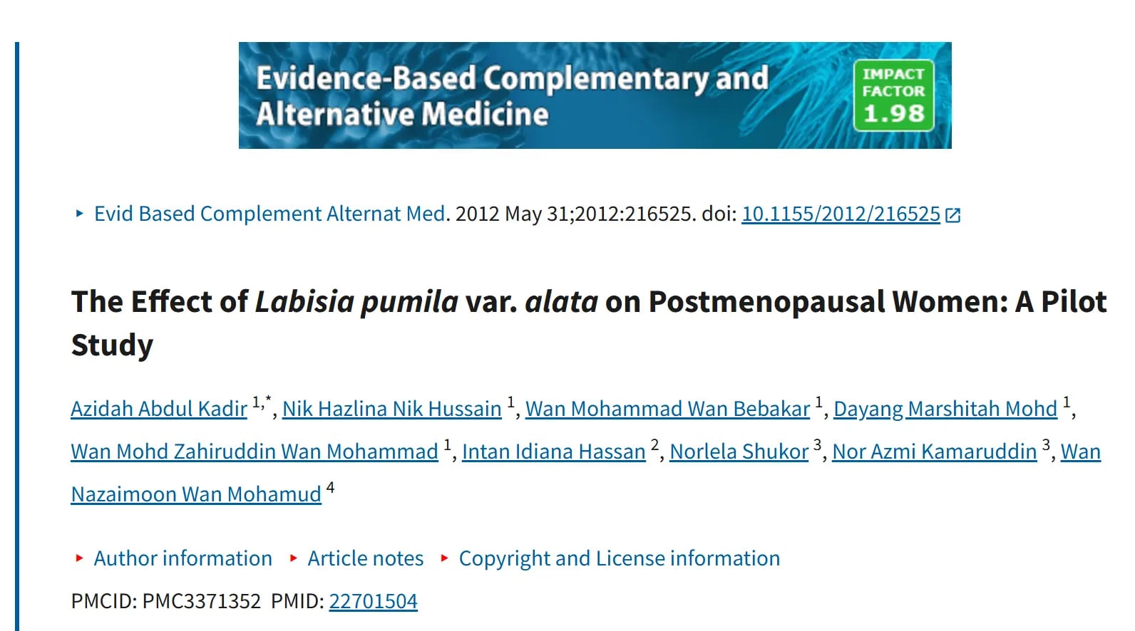 Kajian Labisia pumila (Kacip Fatimah). Phytoestrogen activity