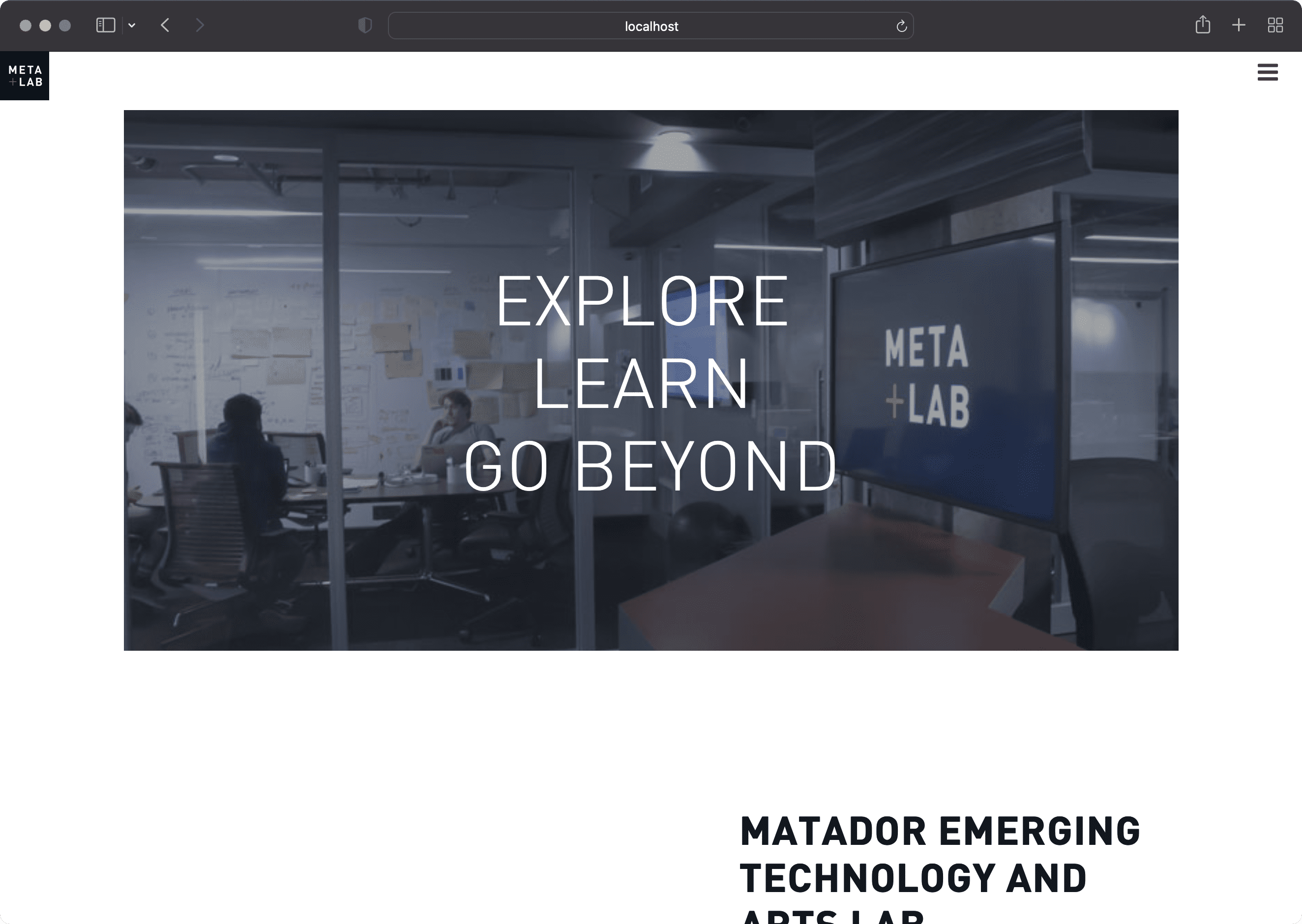 Landing page image of META+LAB Website.