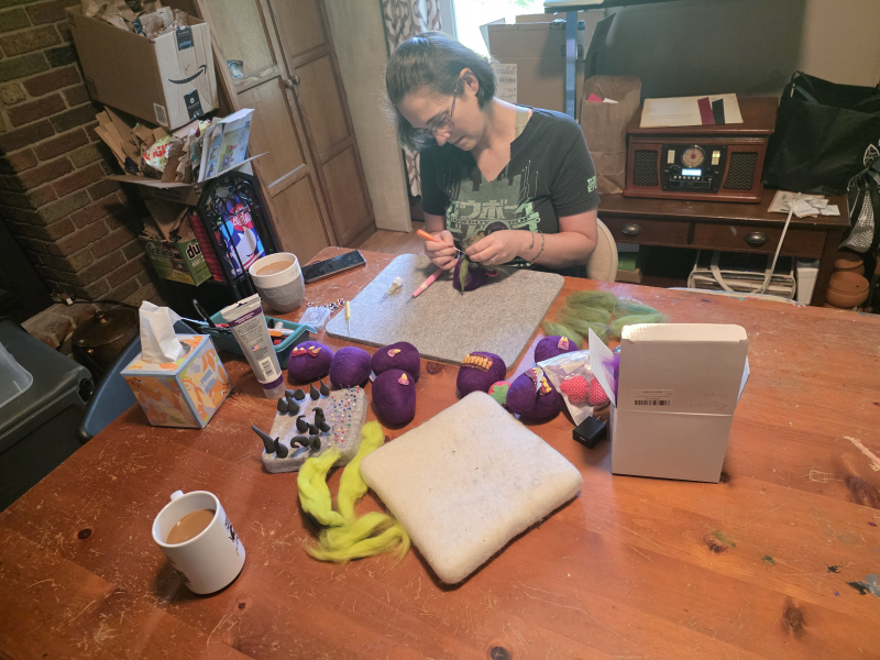An artist hard at work in her studio