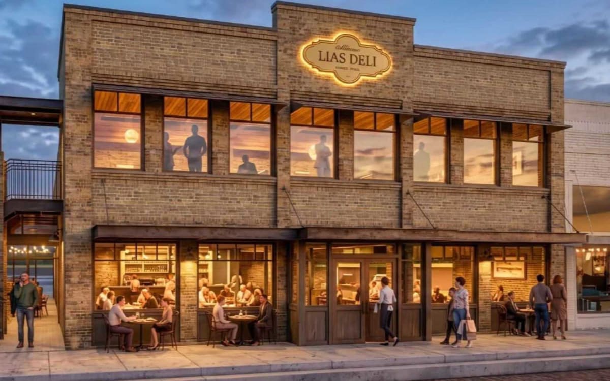 City of Celina rendering of a two-story brick storefront for the downtown redevelopment, September 2026