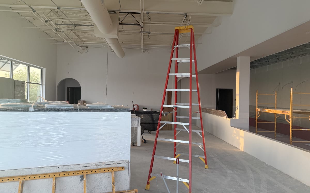 Haraz Coffee House interior counters going in, July 2, 2026