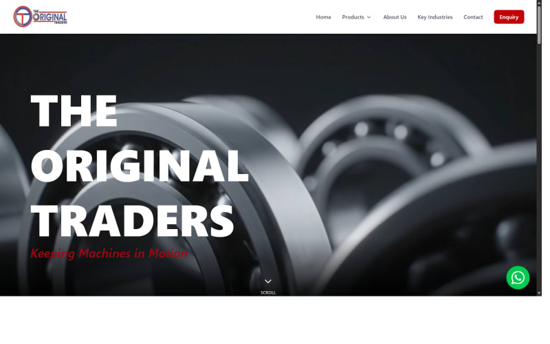 Homepage of The Original Traders, an industrial bearings trading company website.