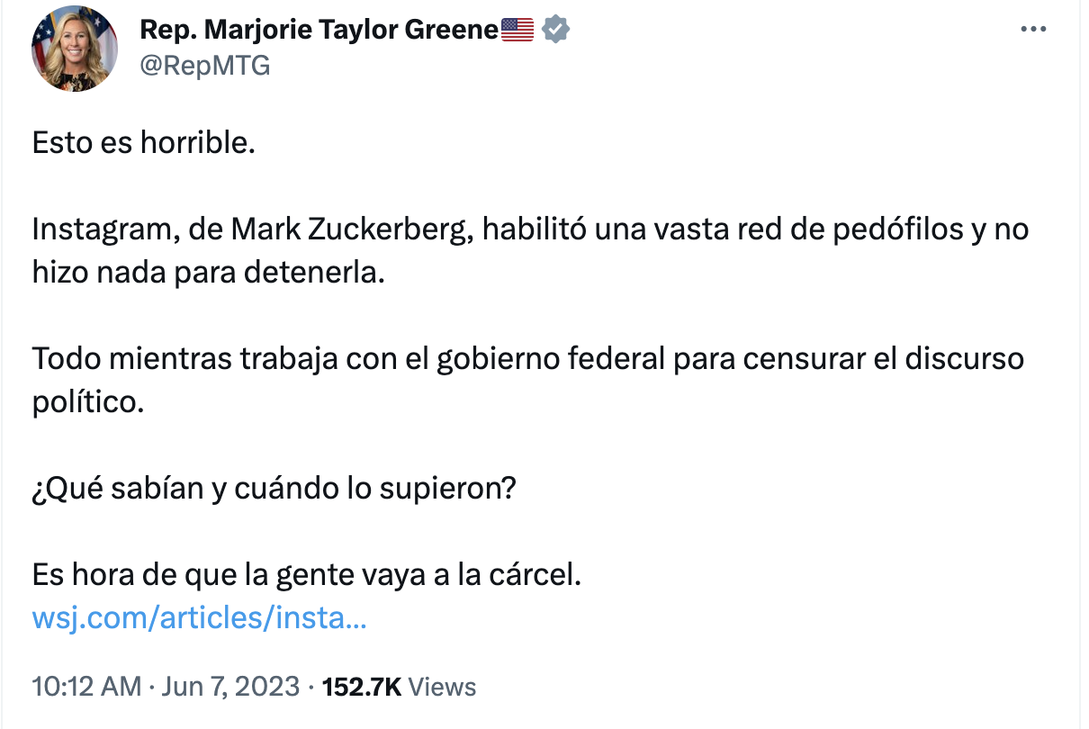 Congresista Marjorie Taylor Greene se expresa preocupada por las actividades de la red social Congresista Marjorie Taylor Greene