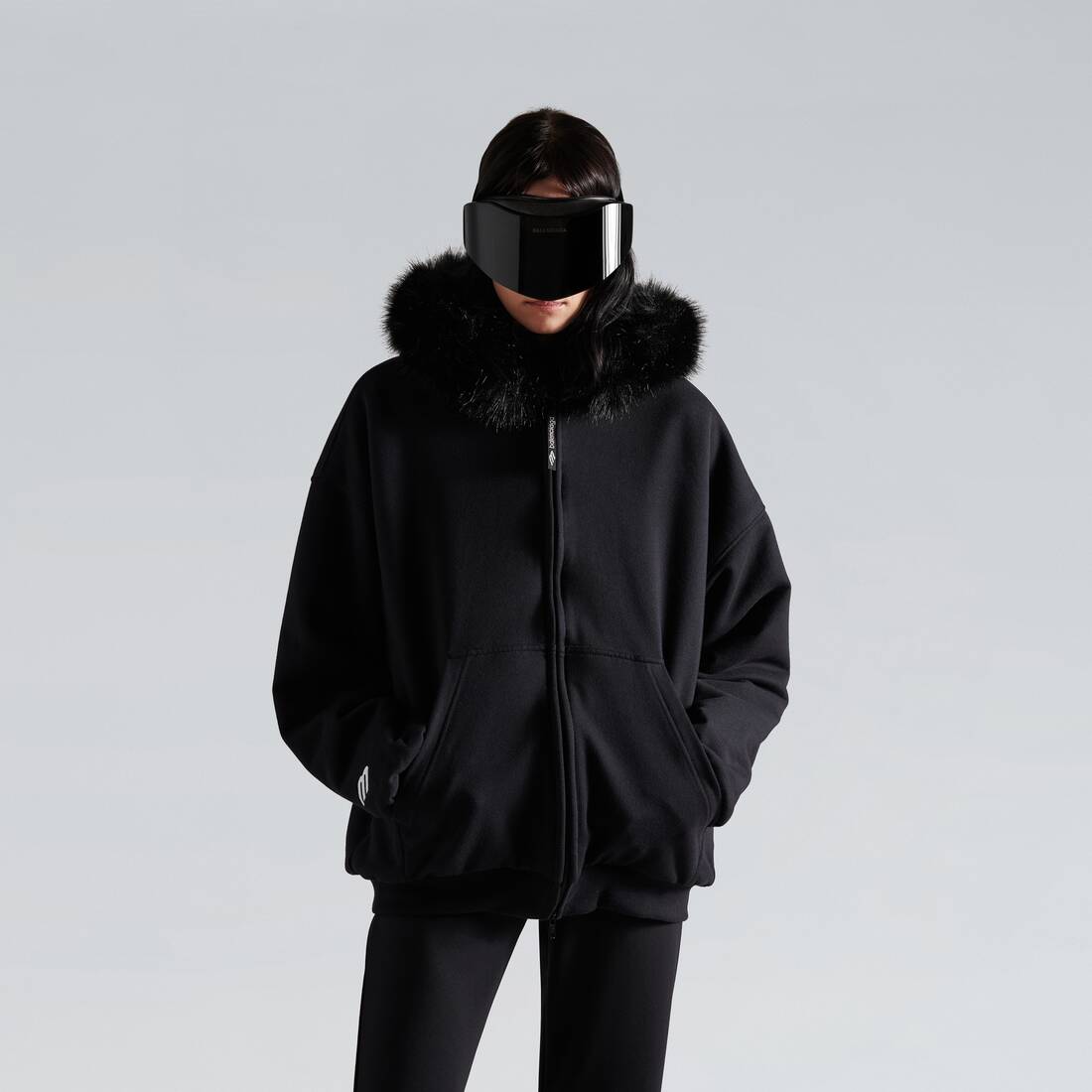 Women's Fluffy Zip-up Hoodie in Washed Black