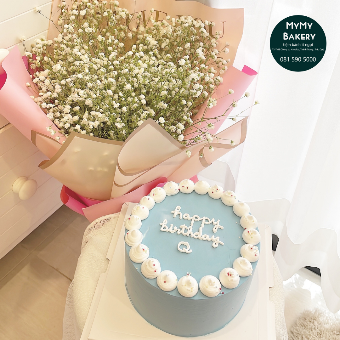 Bánh chữ Happy Birthday xanh dương