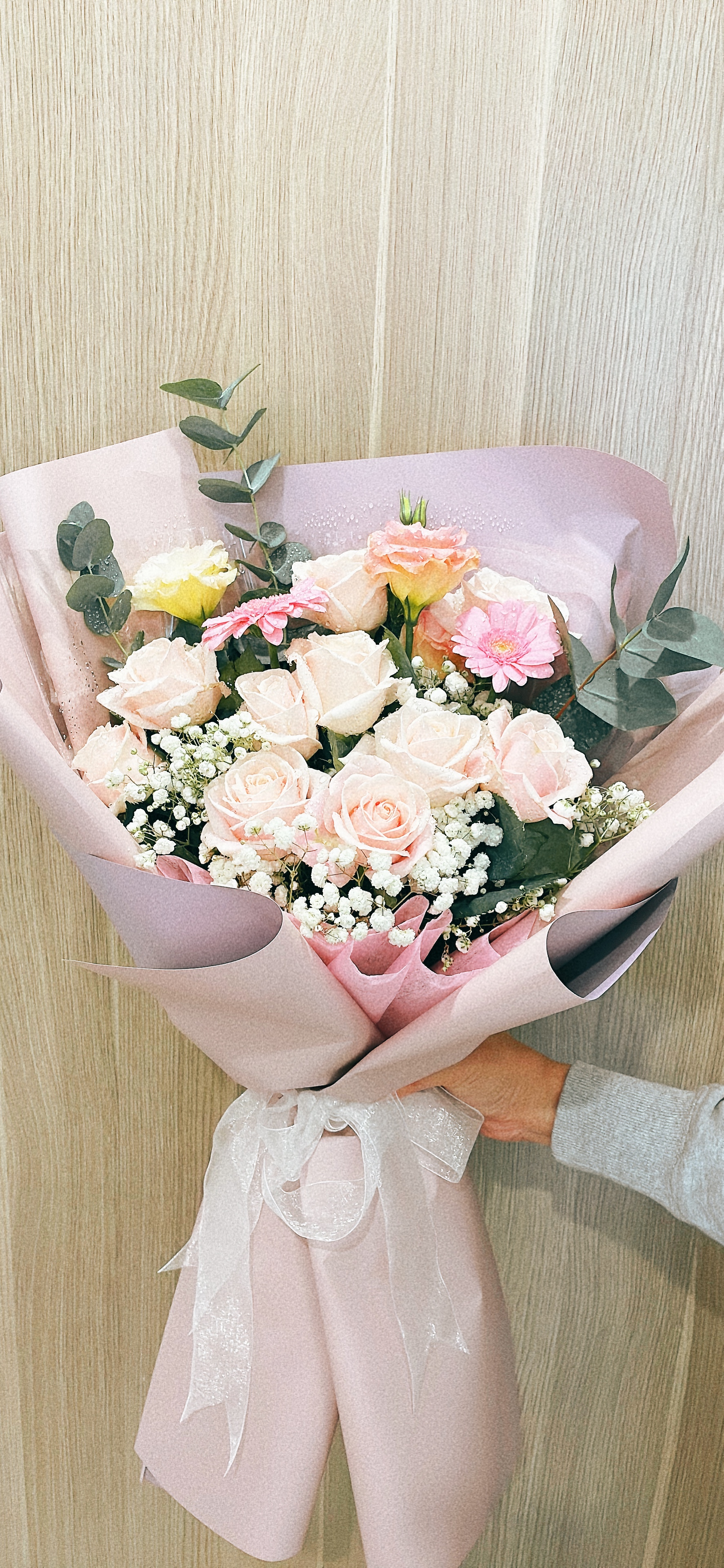 Bó hồng pastel cúc đồng tiền