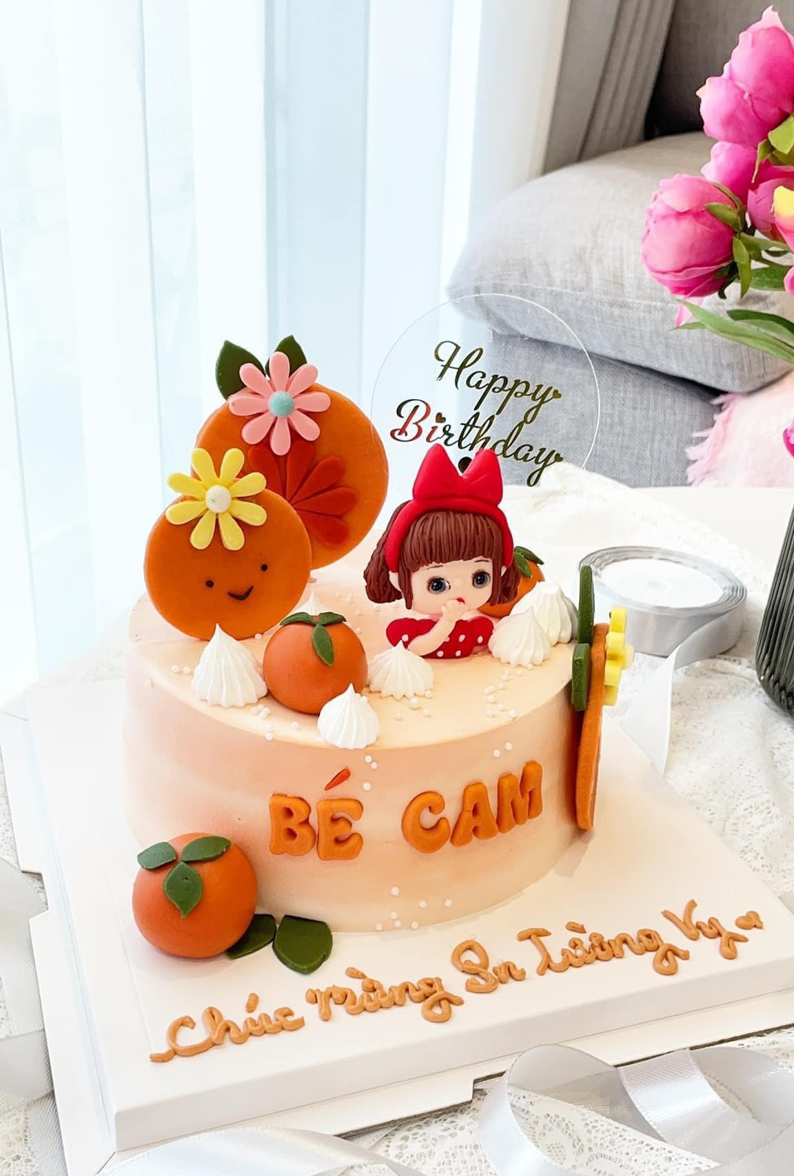 Bánh sinh nhật bé gái chủ đề cam