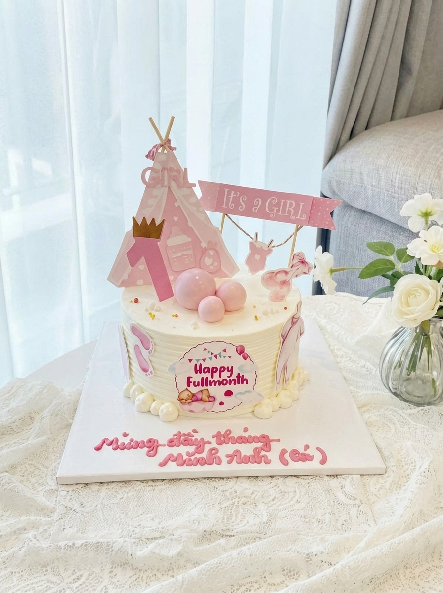 Bánh thôi nôi bé gái lều hồng