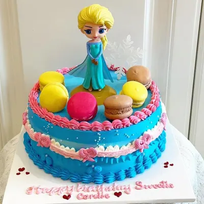 Bánh Elsa hai tầng xanh dương macaron