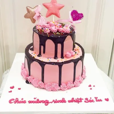 Bánh sinh nhật 2 tầng hồng socola