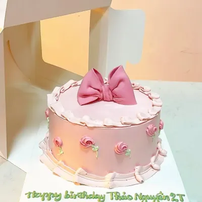 Bánh sinh nhật nơ hồng hoa hồng