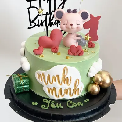 Bánh sinh nhật chuột hồng cho bé 1 tuổi