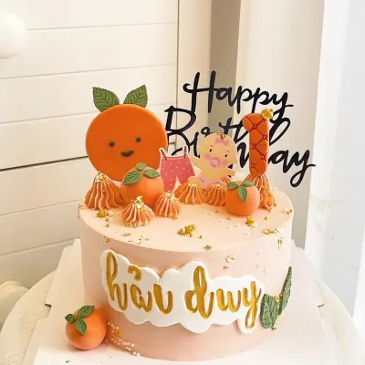 Bánh sinh nhật thôi nôi bé trai cam quýt