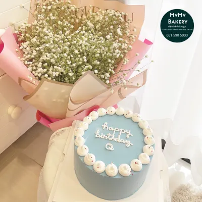 Bánh chữ Happy Birthday xanh dương