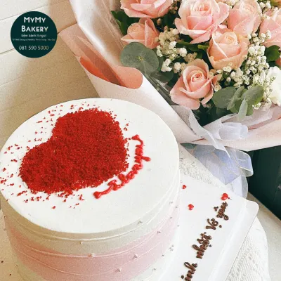 Bánh tim đỏ I love you chân hồng
