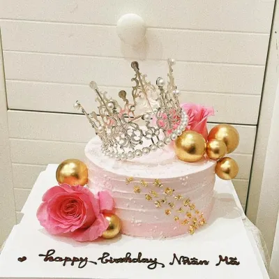 Bánh vương miện bạc hồng phấn mini