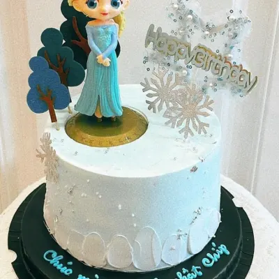 Bánh Elsa trắng xanh hạt bạc