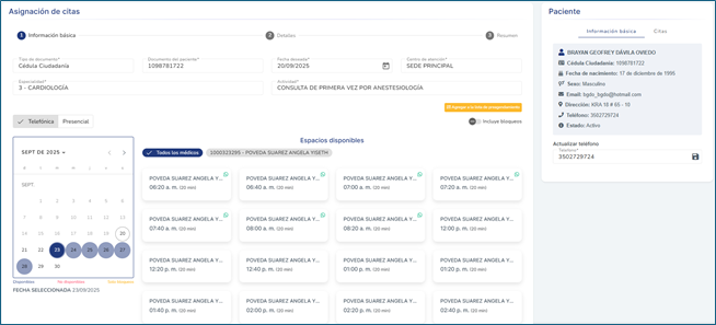 Calendario Agendar cita