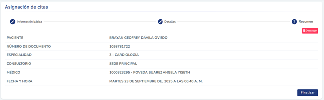 Resumen cita asignada