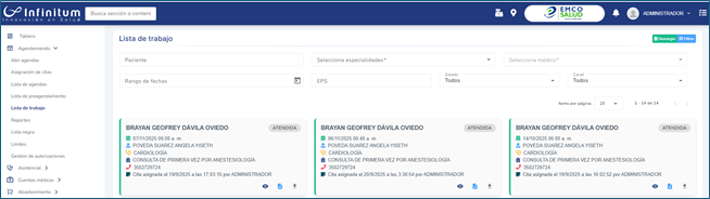 Ruta Lista de trabajo