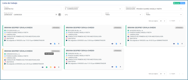 Filtros de búsqueda Lista de trabajo