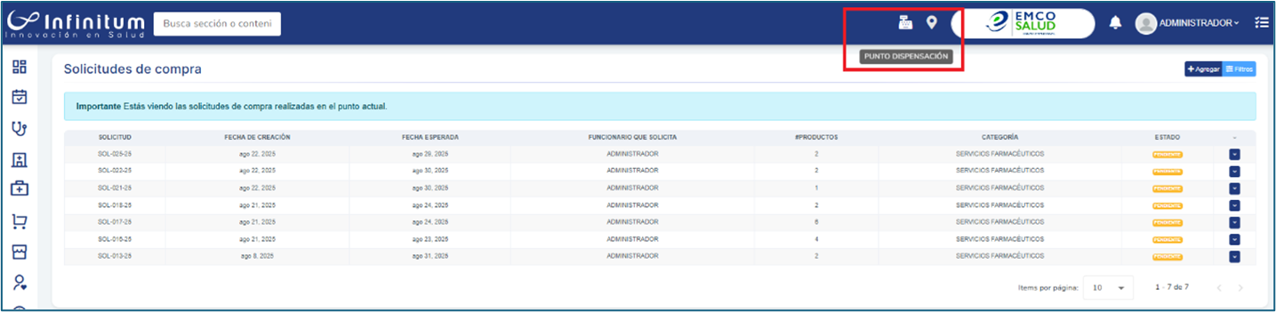 Cambiar punto de dispensación