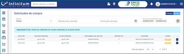 Agregar solicitud de compra