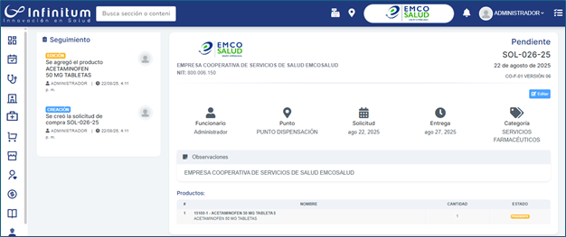 Ver solicitud de compra