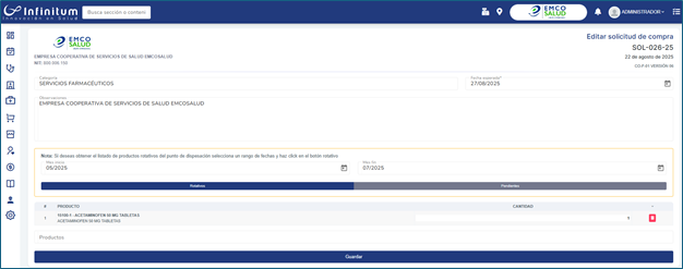 Editar solicitud de compra
