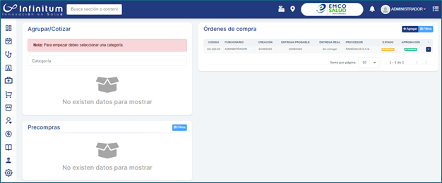 Pantalla principal Órdenes de compra