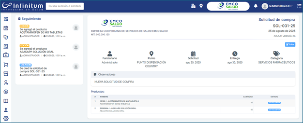 Crear Orden de compra