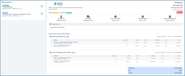 Aprobar Orden de compra
