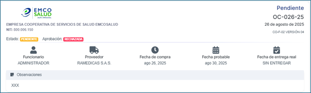 Anular o Rechazar Orden de compra