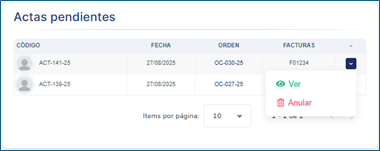 Actas pendientes