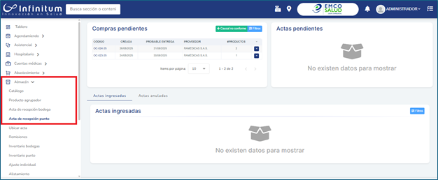 Ruta Acta de recepción punto